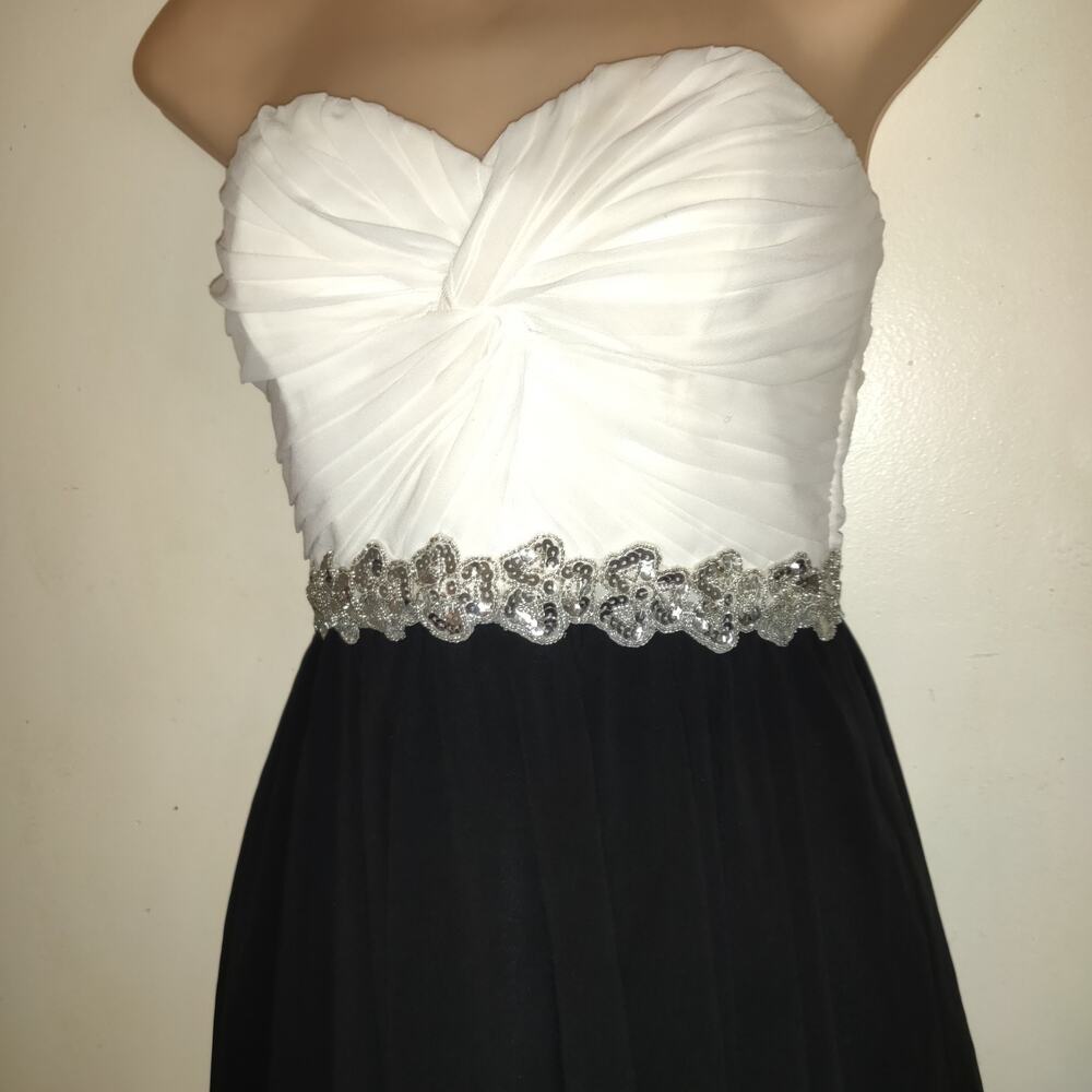 Way In Party Formal Mini Dress Sz 3 Black White Cruise Vacation Chiffon Sequins - Picture 5 of 16